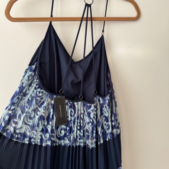 BCBGMaxAzria Juna Print Blocked Pleated Maxi Dress Navy  NWT S - Picture 4 of 9